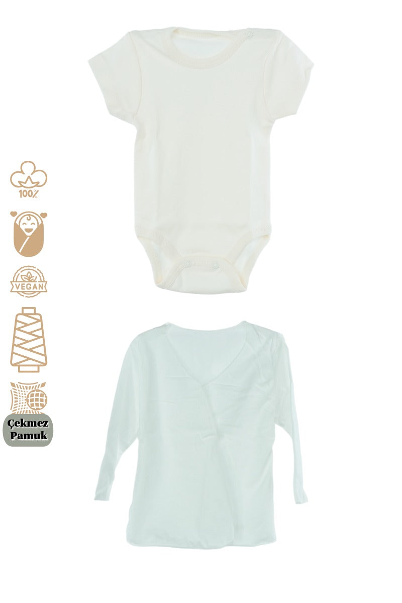 Oppland Erkek Bebek Yeni Doğan 10 Lu Zıbın Seti 0-3 Aylık %100 Organik Pamuk Yumuşak TEBGB50KREM03